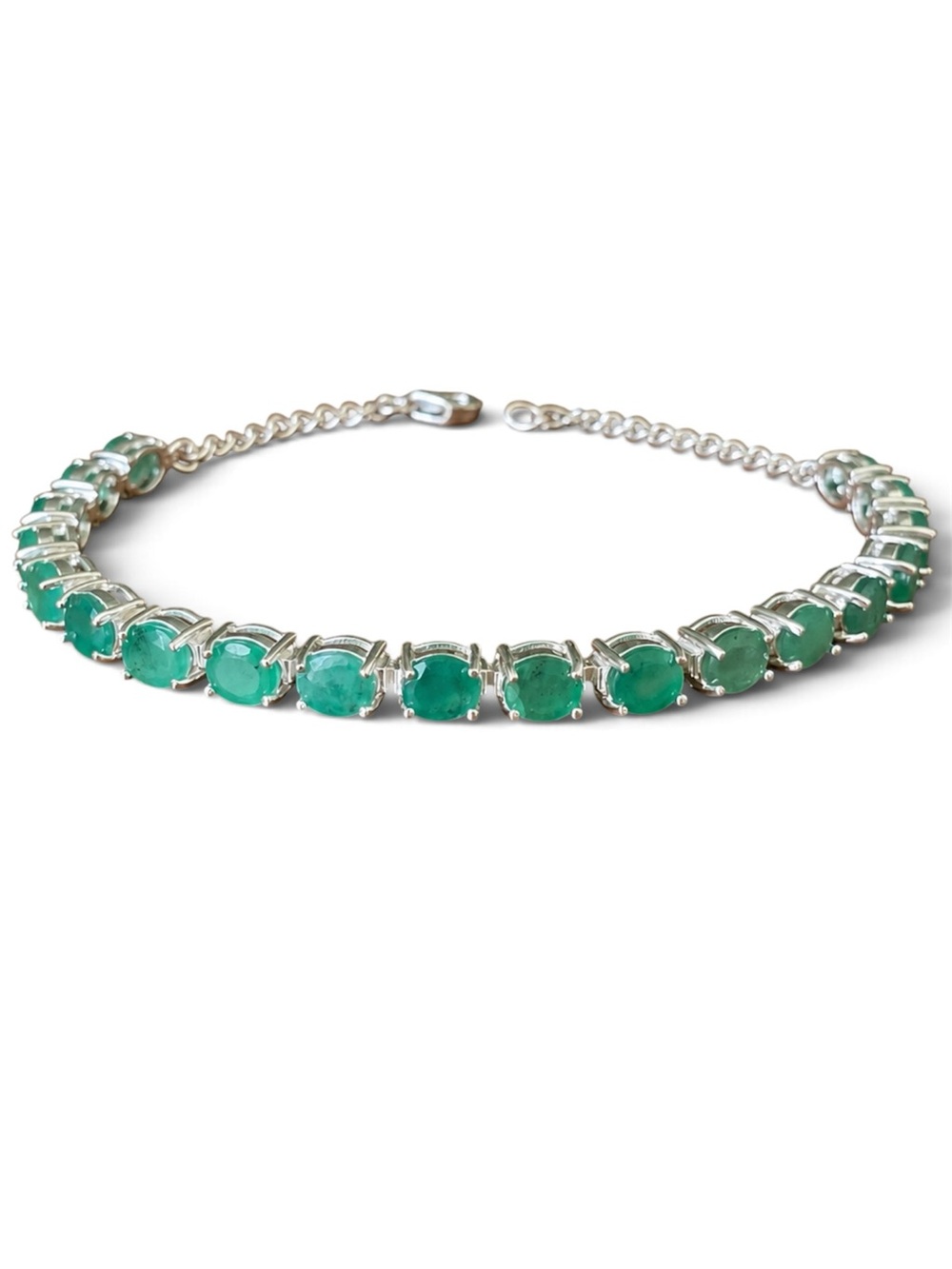 Natural Emerald (5*3mm oval) Tennis Bracelet in 925 Sterling Silver (7.5 inch)